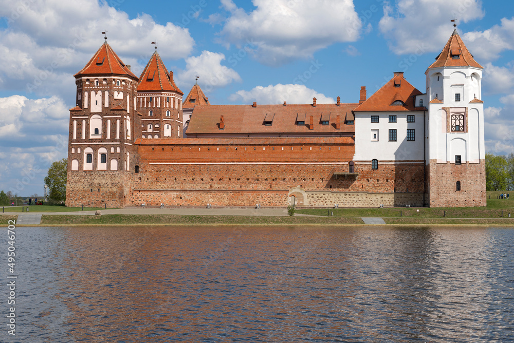 Ancient Mir castle on a sunny May day. Mir, Belarus