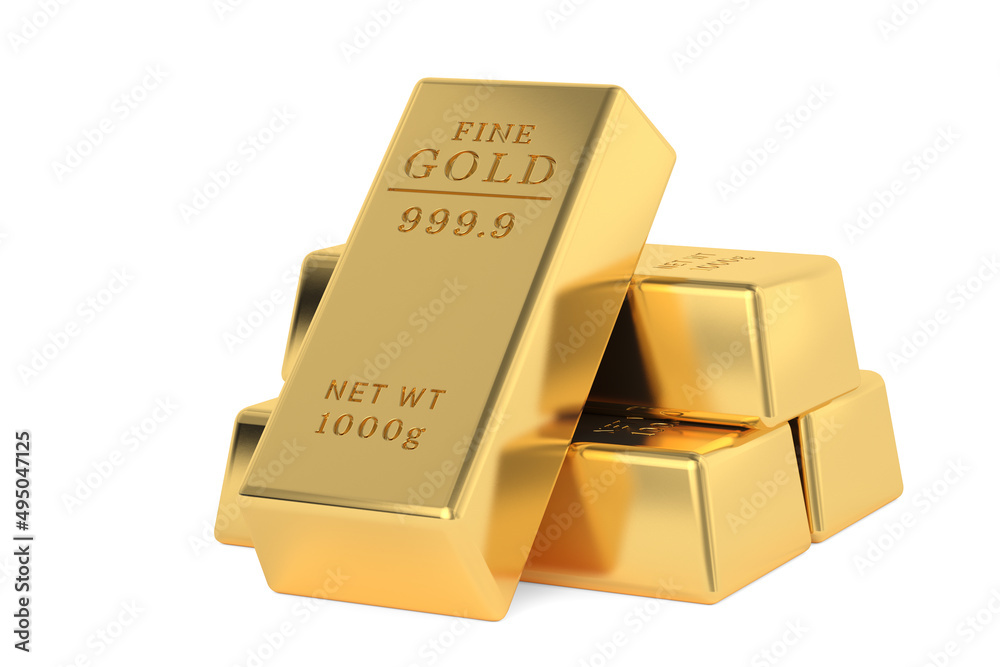 Gold bars isolated on black background. 3D illustration. Gold bars isolated on black background. 3D illustration.