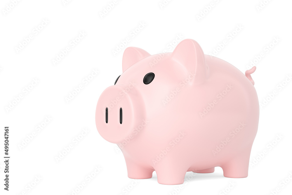 Pink piggy bank isolated on white background. 3D illustration.