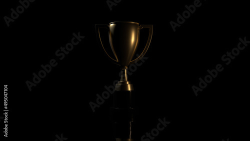 Gold trophy on black background. 3D rendering. 3D illustration.