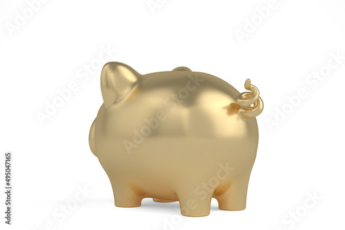 Gold piggy bank on white background 3D illustration.