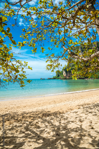 Beautiful tropical Ton Sai beach Krabi Thailand. Tropical summer beach holiday concept.