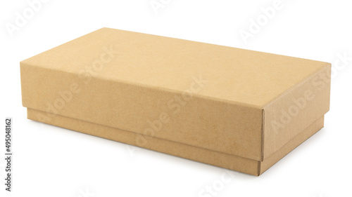 cardboard box taped up and isolated on a white background © Timmary