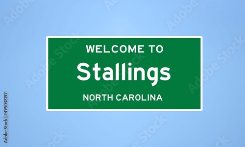Stallings, North Carolina city limit sign. Town sign from the USA.