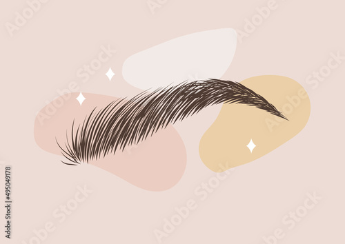 Brow bar logo. Hand drawn female eyebrows. Permanent make-up and microblading. Linear vector Illustration in trendy minimalist style.