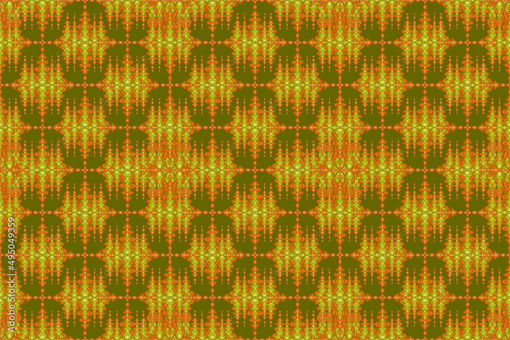 Seamless ethnic fabric pattern, golden flower pattern, Thai fabric design, carpet, wallpaper, curtain, cushion, clothing, batik, greenish gold background fabric pattern Seamless ethnic fabric pattern, golden flower pattern, Thai fabric design, carpet, wallpaper, curtain, cushion, clothing, batik, greenish gold background fabric pattern