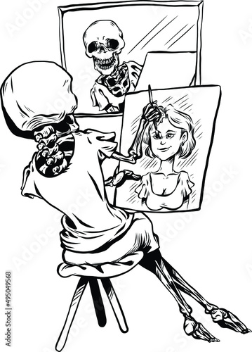 Skeleton girl is drawing herself