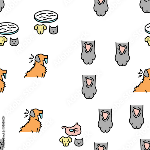 Pet Disease Ill Health Problem Vector Seamless Pattern Thin Line Illustration