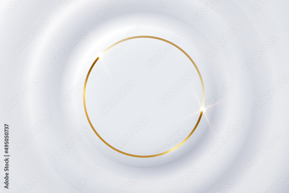 3d white figures with geometric concave and convex surface, golden shiny circular line 3d white figures with geometric concave and convex surface, golden shiny circular line