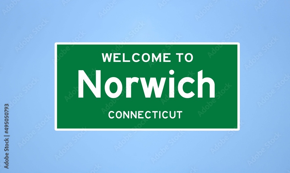 Norwich, Connecticut city limit sign. Town sign from the USA. Norwich, Connecticut city limit sign. Town sign from the USA.