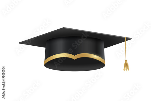 Academic cap for graduation ceremony in high school, college or university. Education hat isolated on white. Vector design element