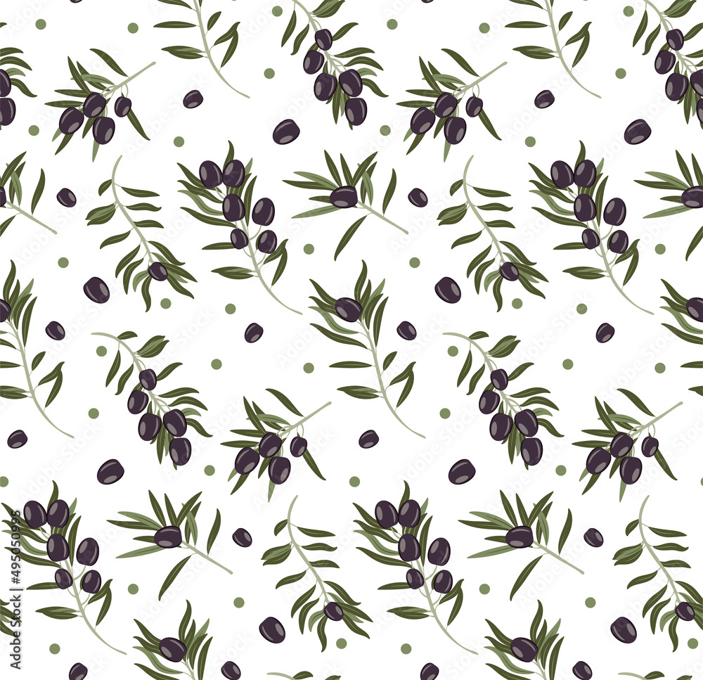 Dark olives on branch pattern Dark olives on branch pattern