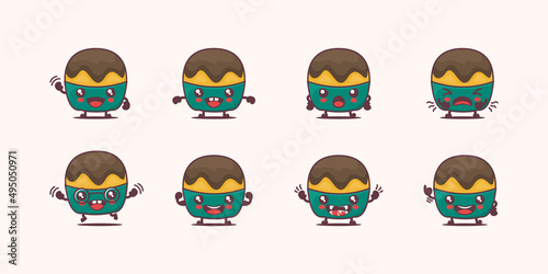 cup cake cartoon. bakery series vector illustration. with different faces and expressions