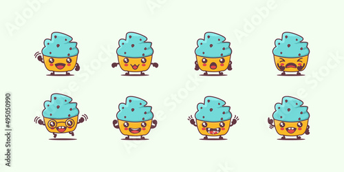 cup cake cartoon. bakery series vector illustration. with different faces and expressions