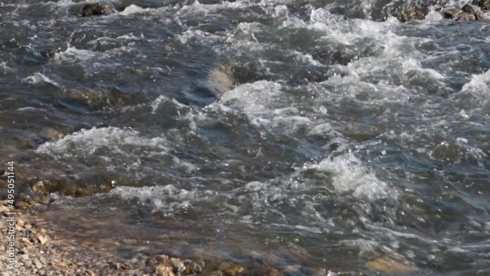 Stormy water flow of a rocky river, spring. Video. Stormy water flow of a rocky river, spring. Video.