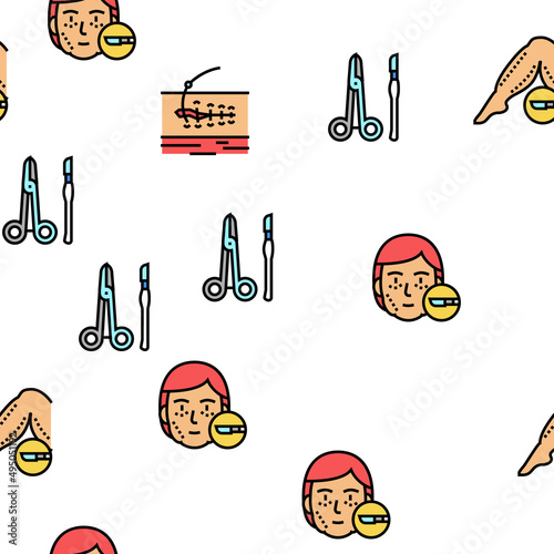 Surgery Medicine Clinic Operation Vector Seamless Pattern Thin Line Illustration photo