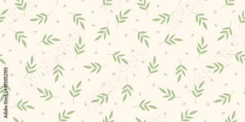 Abstract seamless pattern with leaves and grass. Vector design for paper, cover, fabric, interior decor and other
