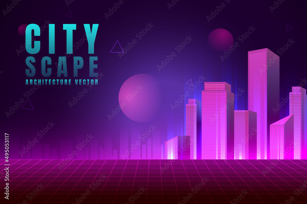 Fototapeta premium City metaverse virtual, downtown, skyscrapers cyberspace and planets.