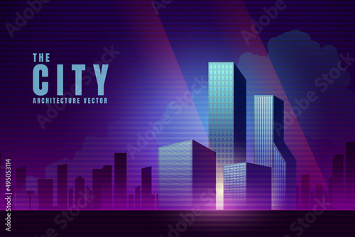 City landscape architecture buildings Neon glow lighting background.