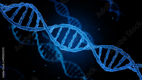 3D rendering ， blue spiral human DNA structure