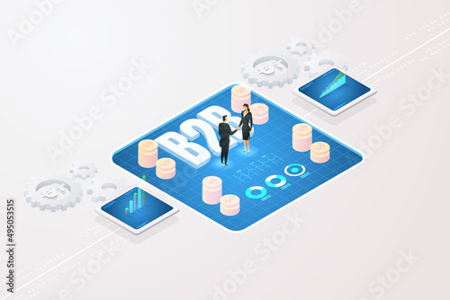 Business people shaking hands B2B Business-to-Business Selling Technology Marketing.