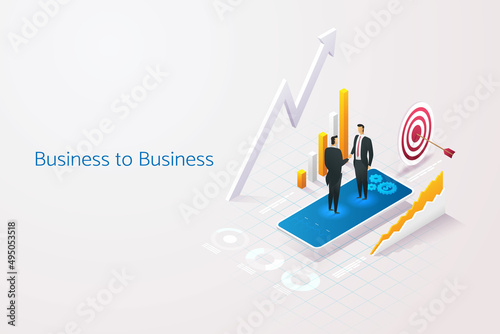 two business men shaking hands Block B2B Business-to-Business, Technology, Marketing, Internet and Networking. Business news analytics, landing page