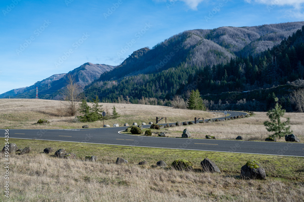 Curved Road to Fort Cascades Historic Site in North Bonneville