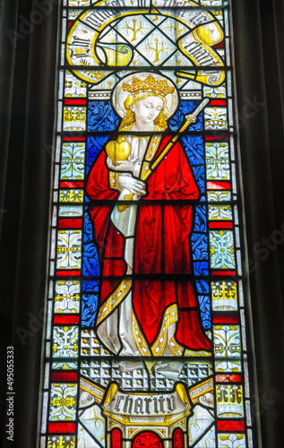 Victorian Stained Glass Window of Charity