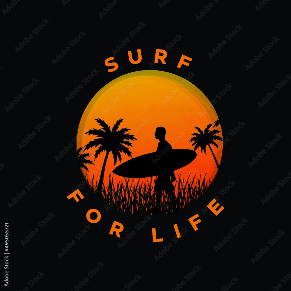 Summer beach graphic tee vector design with palm tree silhouette. Global swatches. T-shirt design Summer beach graphic tee vector design with palm tree silhouette. Global swatches. T-shirt design