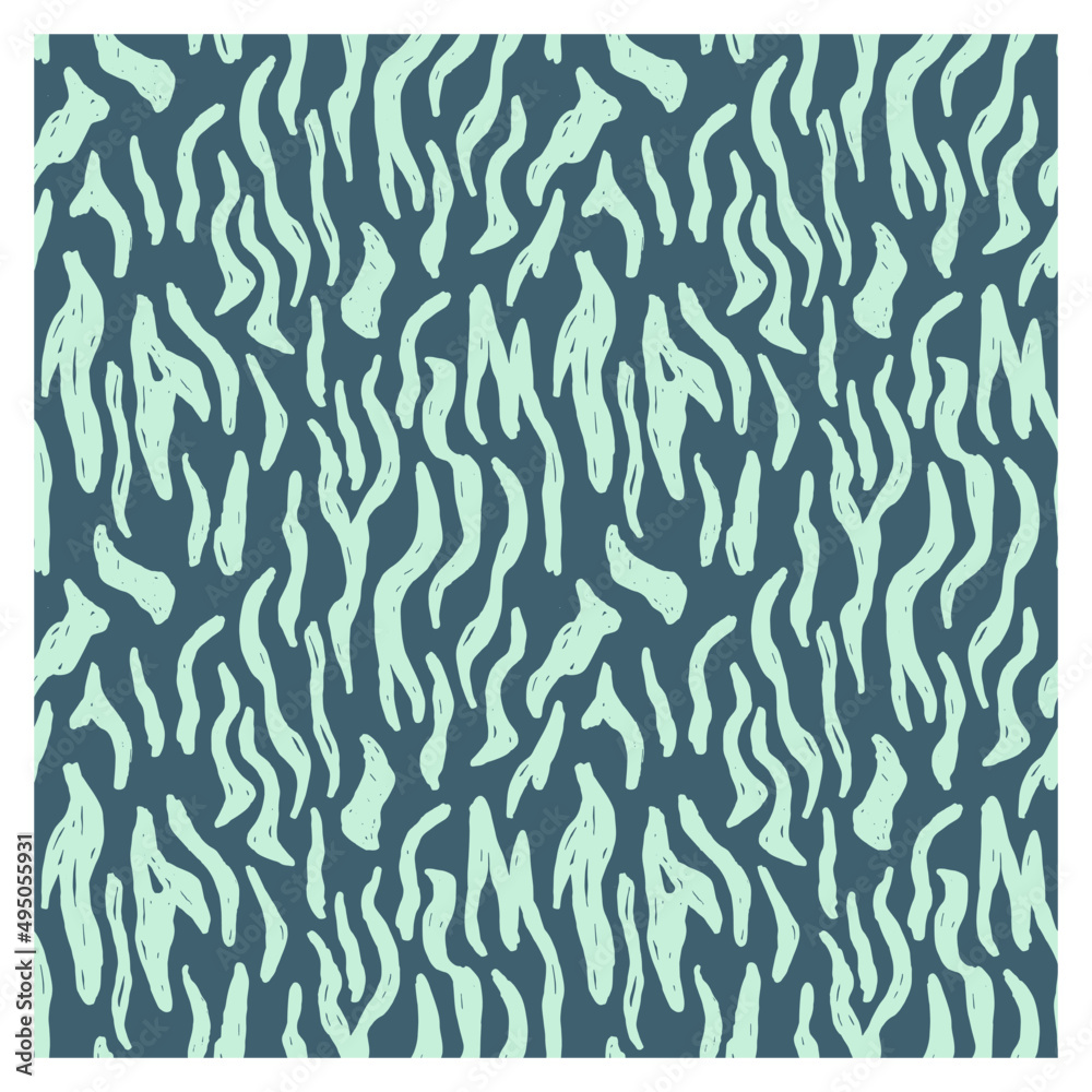 Seamless pattern of zebra skin in turquoise color on a dark turquoise background. Repeating texture. Figure for textiles. Surface design.