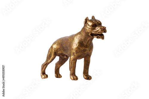 bronze pit bull terrier figurine isolated on white background