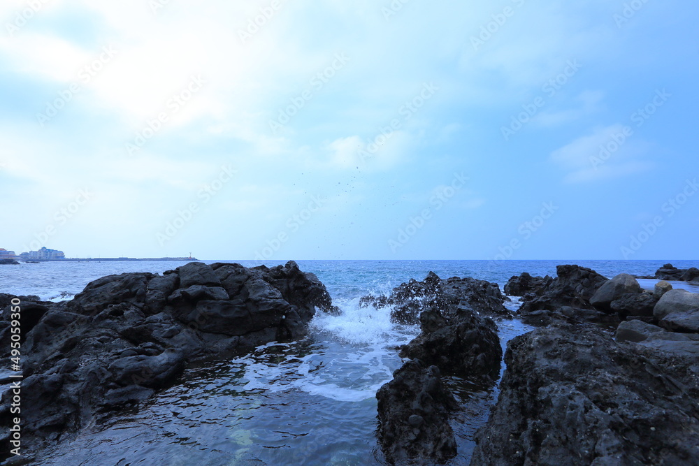Blue sky and blue sea of Jeju Island