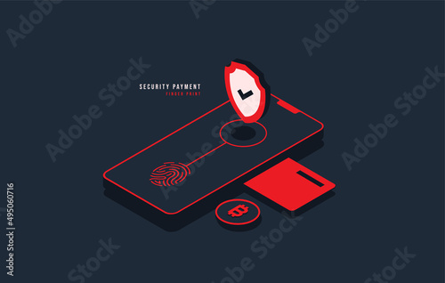 Security payment via visa card concept, Internet banking technology, High level smart payment security. E-Wallet and E-payment isometic vector