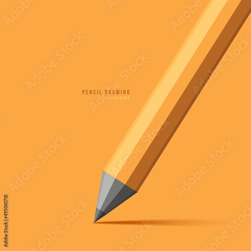 Realistic wooden pencil drawing isolated on yellow background, tool for study, Concept of education templates for school enrollment
