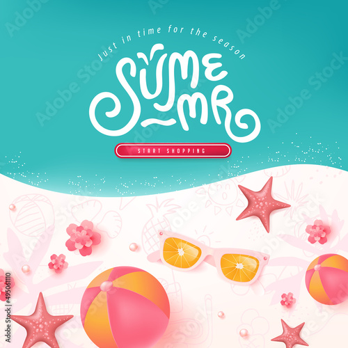 Colorful Summer sale beach vibes background layout banner design