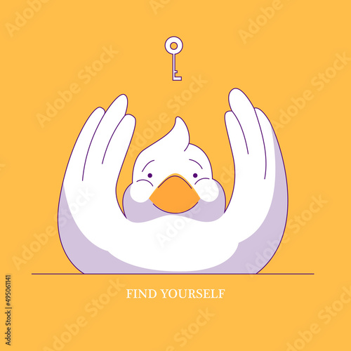 Poster design with the concept of psychology and the development of the inner self. An image of a bird reaching for the key to mental health.