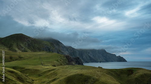 Wide panorama the Bay Edge of World on the island of Shikotan, Kurils. photo