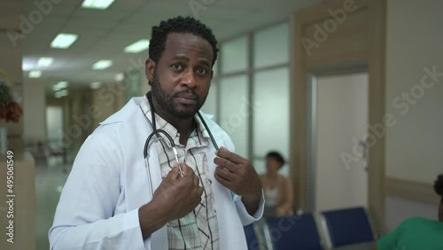 African - American black ethnicity doctor portrait in hospital. photo