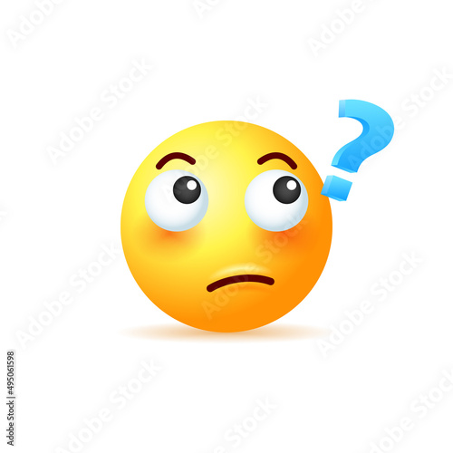 Yellow emoji with question mark isolated on white background.