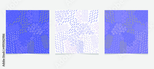 Very peri Velvet violet Art Print Set. Modern abstract doodle composition in lines and arts background with different shapes for wall decoration, postcard or brochure cover design. Vector illustration