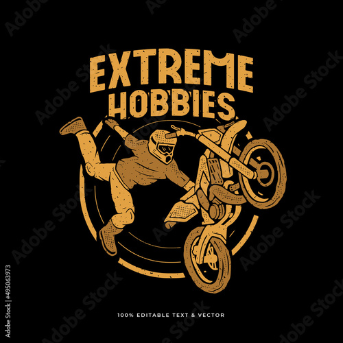 motocross jump freestyle extreme hobbies retro t shirt design vector illustration