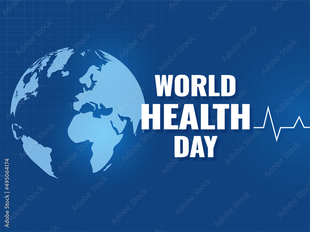 White World Health Day Font With Earth Globe On Blue Background.