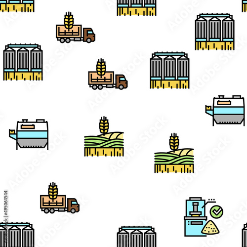 Flour Factory Industry Production Vector Seamless Pattern Thin Line Illustration