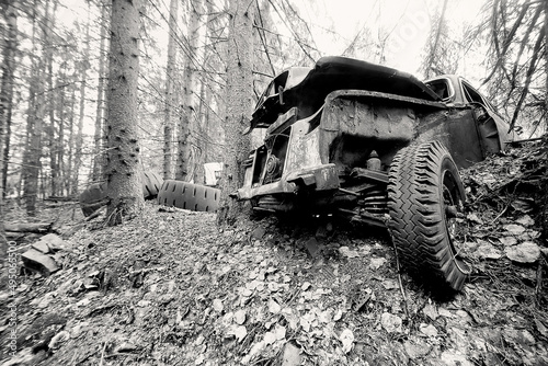 Old car forgotten in the forest in Southern Finland. 