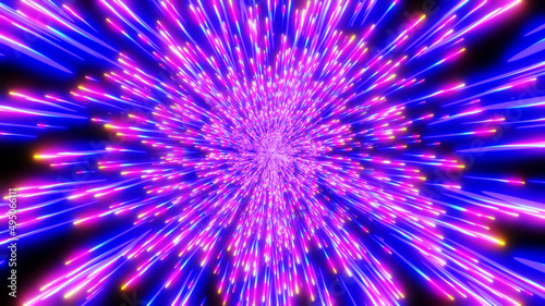 Fototapeta Naklejka Na Ścianę i Meble -  Abstract background neon glow purple colors, cosmic speed concept, dynamic hyperspace tunel 3D science fiction illustration render.