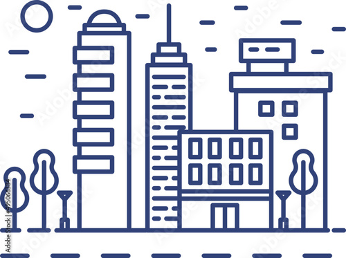 Modern Cityscape Line Art Monochrome Illustration