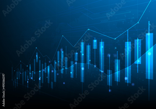 business investment forex trading chart on blue dark background. trading stock technology and finance. candlestick chart economic concept. digital income and profit graphs. vector illustration.