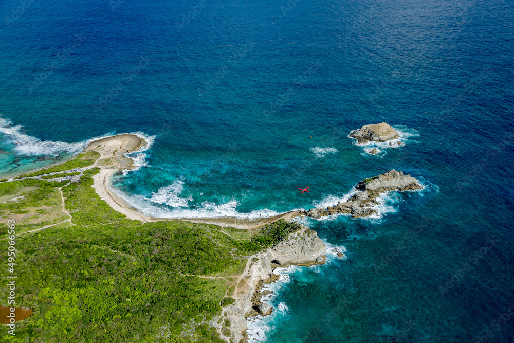 Aerial view of the South coast, Grande-Terre, Guadeloupe, Lesser Antilles, Caribbean.