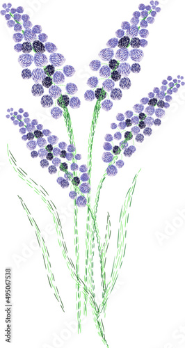 Embroidered Lavender Flower Colored Illustration