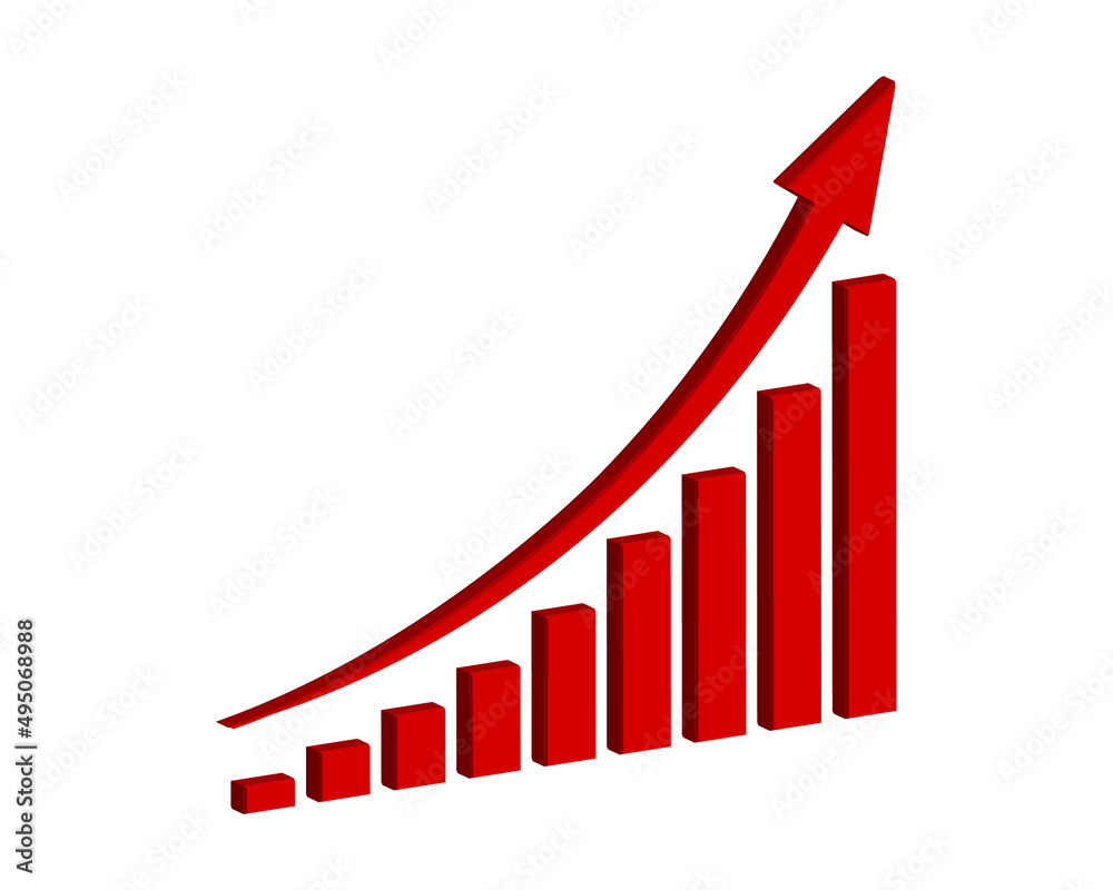 Growing business 3d arrow on white, Profit red arrow, Vector illustration.Business concept, growing chart. Concept of sales symbol icon with arrow moving up. Economic Arrow With Growing Trend. Growing business 3d arrow on white, Profit red arrow, Vector illustration.Business concept, growing chart. Concept of sales symbol icon with arrow moving up. Economic Arrow With Growing Trend.